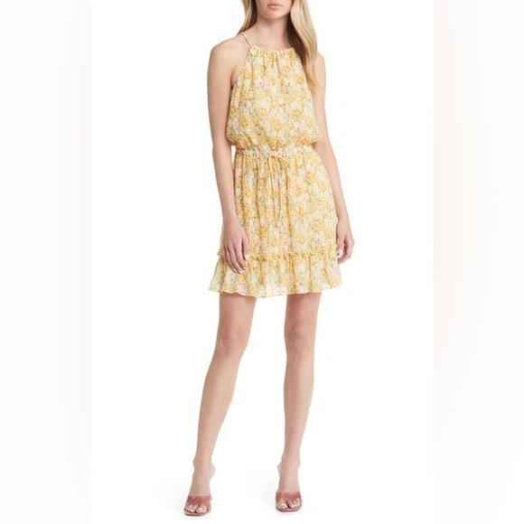 NWT All in Favor All in Yellow Floral Mini Dress - Picture 1 of 11